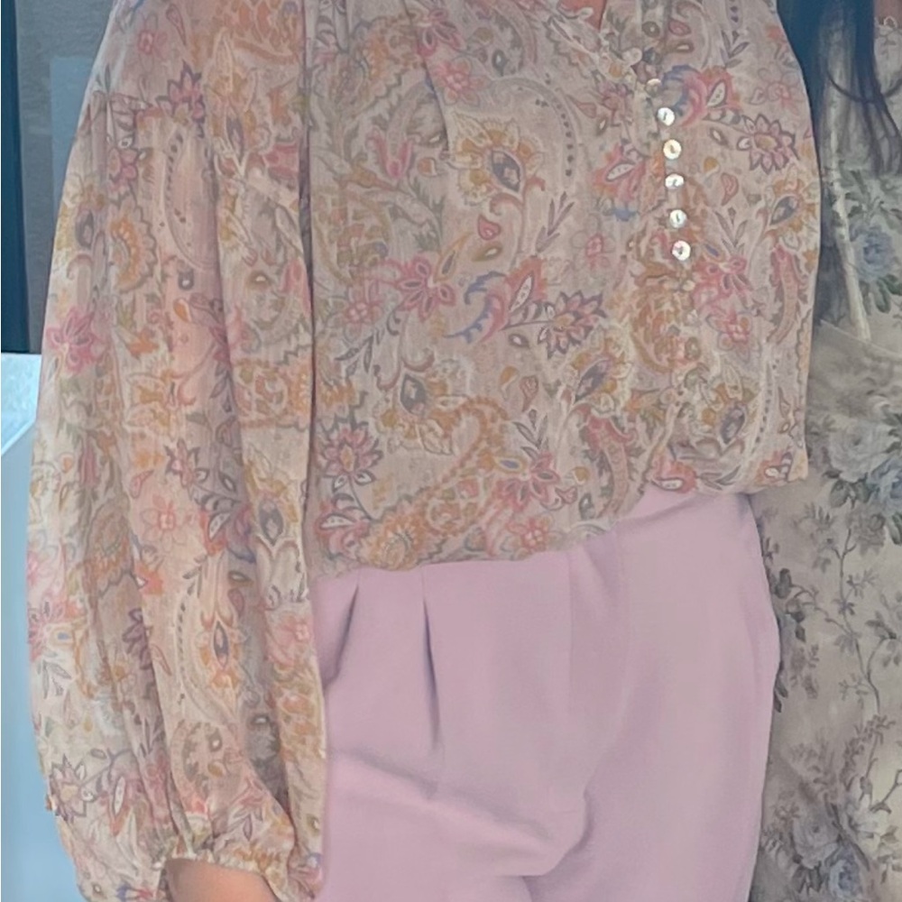 Orange and Pink Graphic Blouse with 3/4 Sleeves